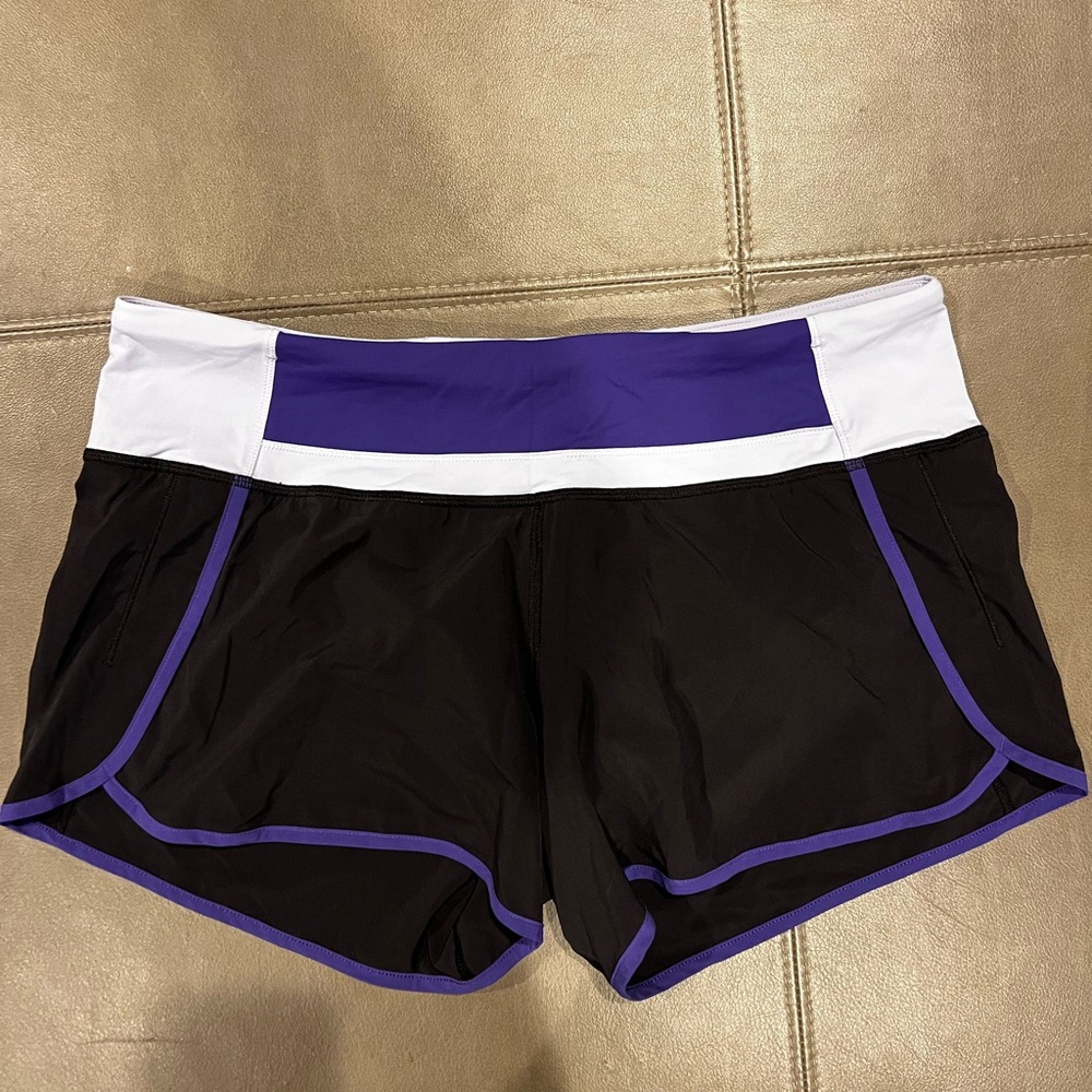 lululemon athletica Black Athletic Shorts with Purple Trim and White Waistband